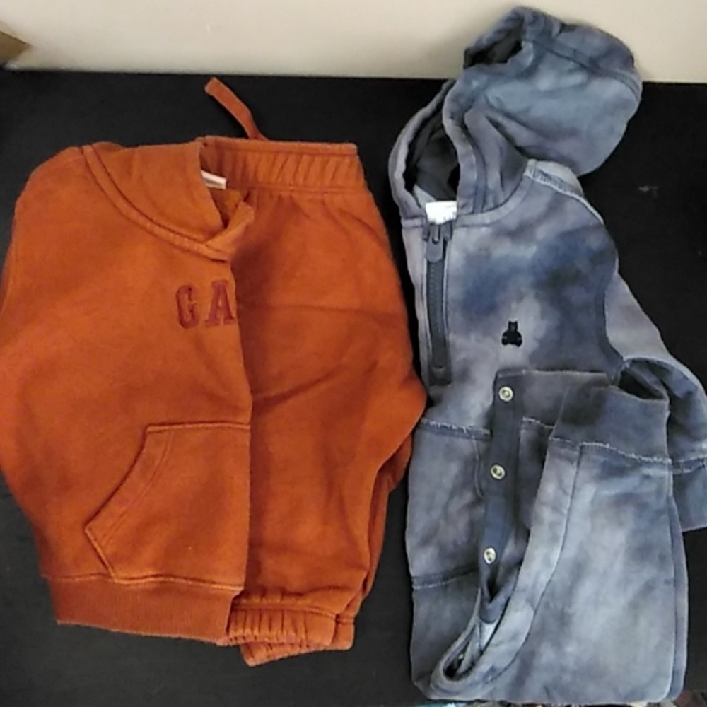 Lot of 2 - Baby GAP Rusty Orange Hoodie Sweatpants, Blue Grey Tie Dye Body Suit